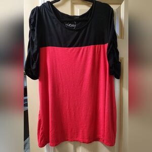 INC International Concepts Red and Black Boxy Short Sleeve T-Shirt